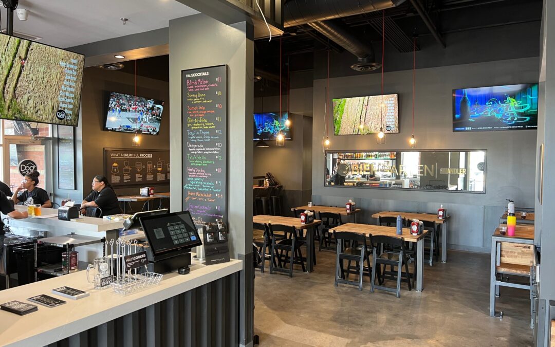 Interior of Doghaus Chandler showing the lively, modern dining atmosphere