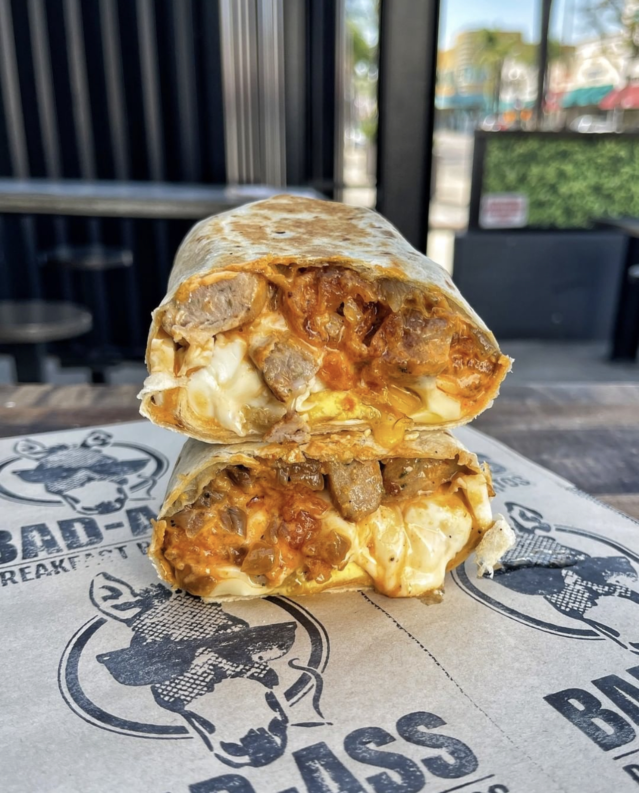 Dog Haus Bad-Ass Breakfast Burrito with sausage, eggs and cheese